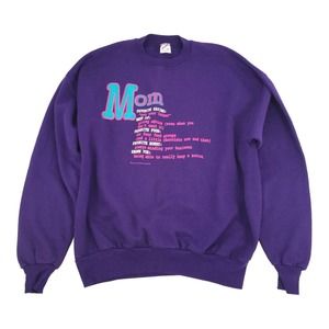 Vintage 1994 Jerzees Mom Theme Crewneck Pullover Sweatshirt XL Purple Pink